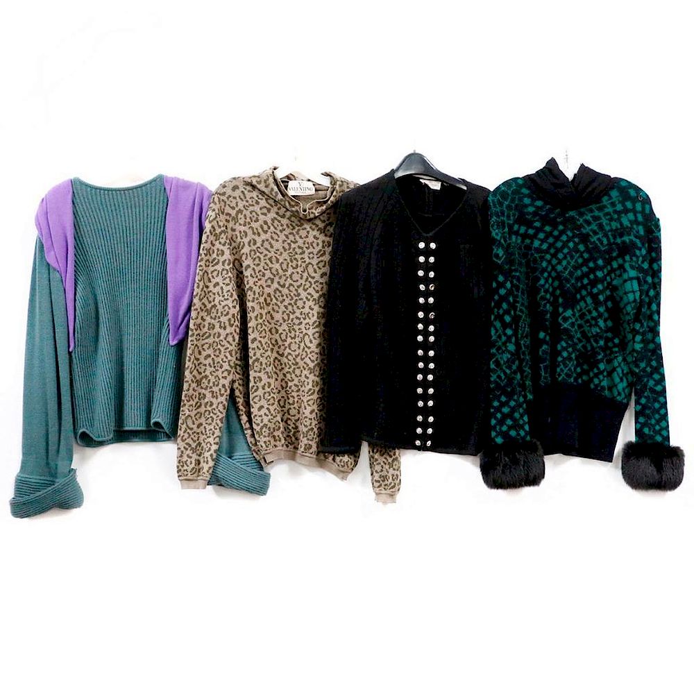 Appraisal: Collection of Vintage Designer Sweaters Including Valentino Boutique green animal