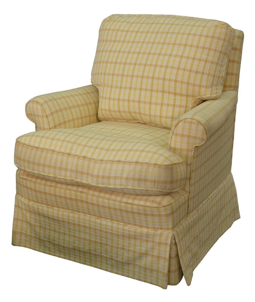 Appraisal: Custom Upholstered Armchair with yellow checkered upholstery down cushion height