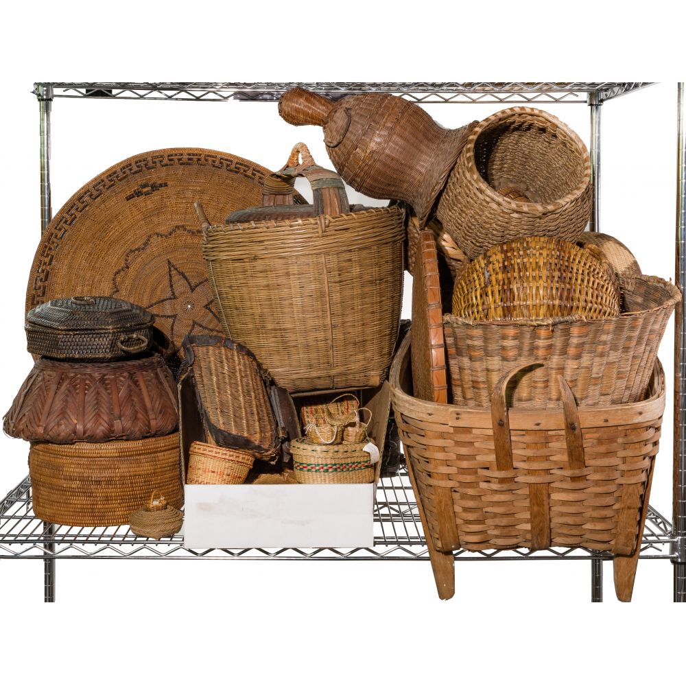 Appraisal: ETHNOGRAPHIC ASIAN AND OCEANIC BASKET ASSORTMENTOver woven items in various