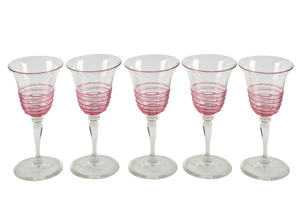 Appraisal: STEUBEN PINK THREADED GLASS SERVICEsigned comprising eight water goblets inches