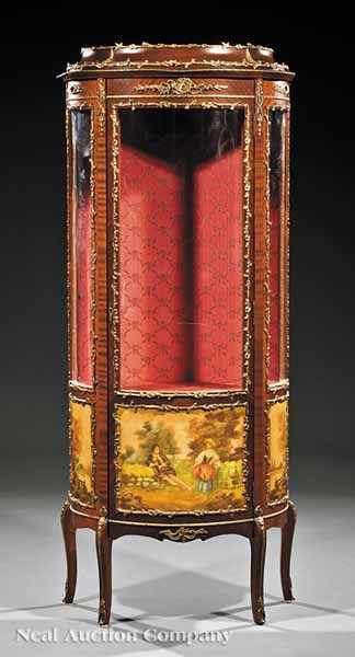 Appraisal: A Louis XV-Style Vernis Martin and Mahogany Vitrine the demilune