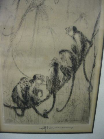 Appraisal: William Simmons etching five monkeys on a vine image area