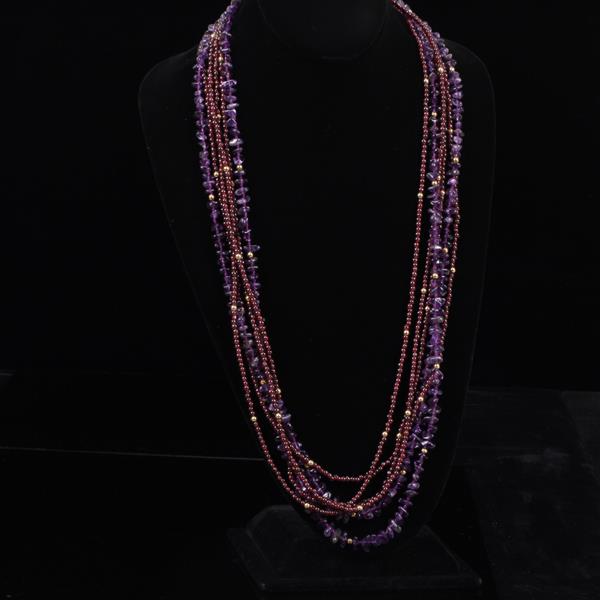 Appraisal: Multi-strand amethyst and garnet necklace with gold clasp and beads