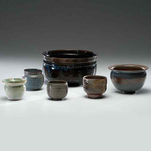 Appraisal: Various Artists Six Stoneware Vessels signed KER W- dia in