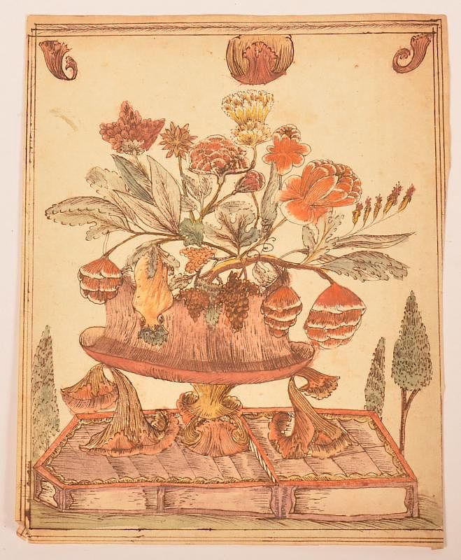 Appraisal: Pennsylvania Watercolor Drawing of Taza with Flowers Pennsylvania Watercolor Drawing