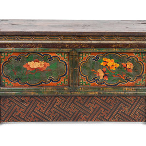 Appraisal: A Tibetan Painted Wood Bench StorageCabinet TH CENTURY with one