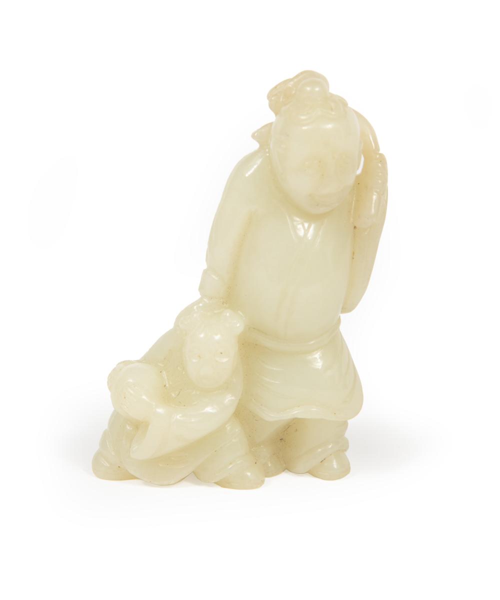 Appraisal: CHINESE WHITE JADE FIGURAL GROUPChinese White Jade Figural Group carved