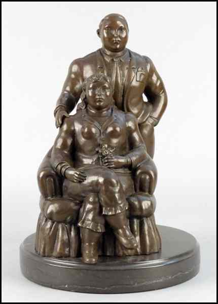 Appraisal: BRONZE FIGURAL GROUP Signed ''Botero'' Raised on a '' Marble