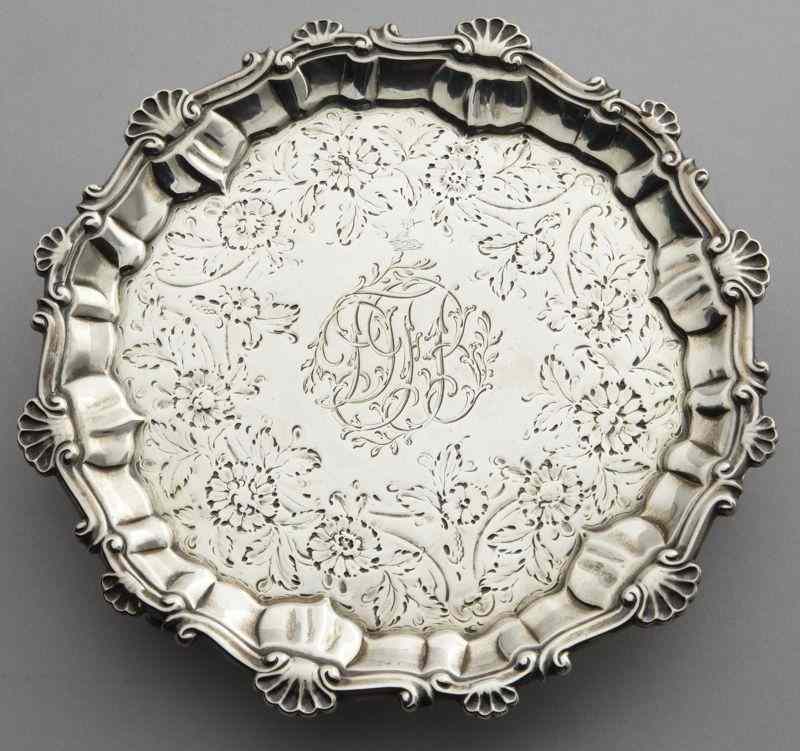 Appraisal: George III sterling silver waiter Ebenezer Cokerwith a scalloped shell