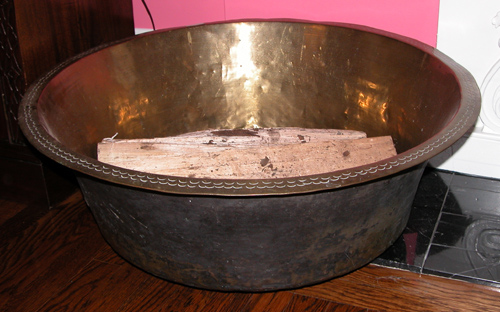 Appraisal: Large Brass Wood Tub with Tooled Decoration th Century Unknown