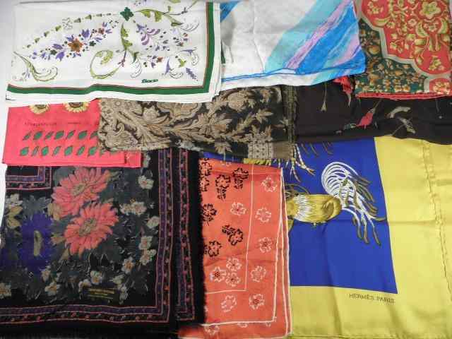 Appraisal: Lot of nine assorted designer scarves in silk wool etc