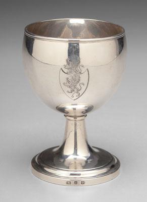 Appraisal: Boulton silver goblet reeded rim stepped pedestal base heraldic device