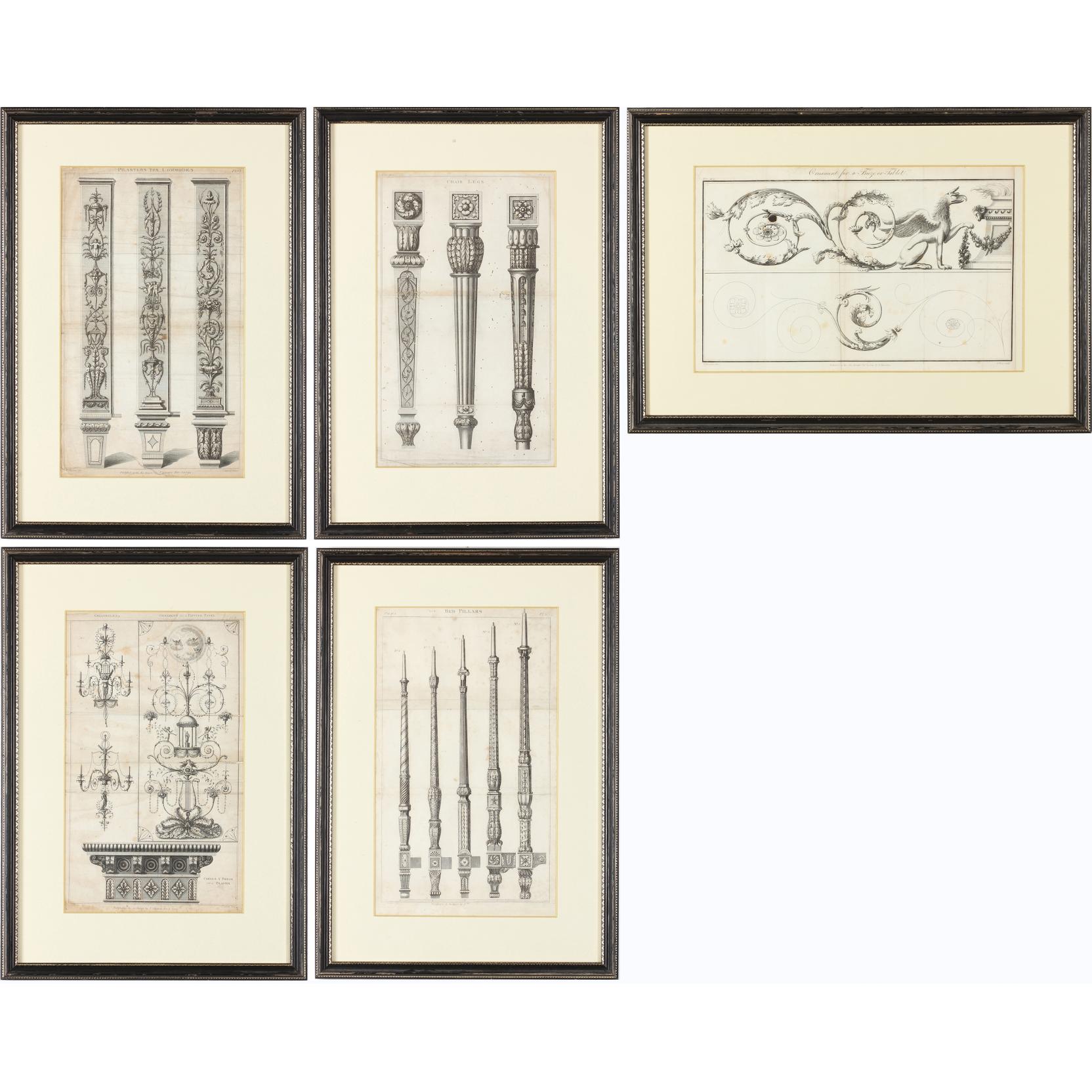 Appraisal: A Set of Five Framed Prints from Thomas Sheraton's Drawing