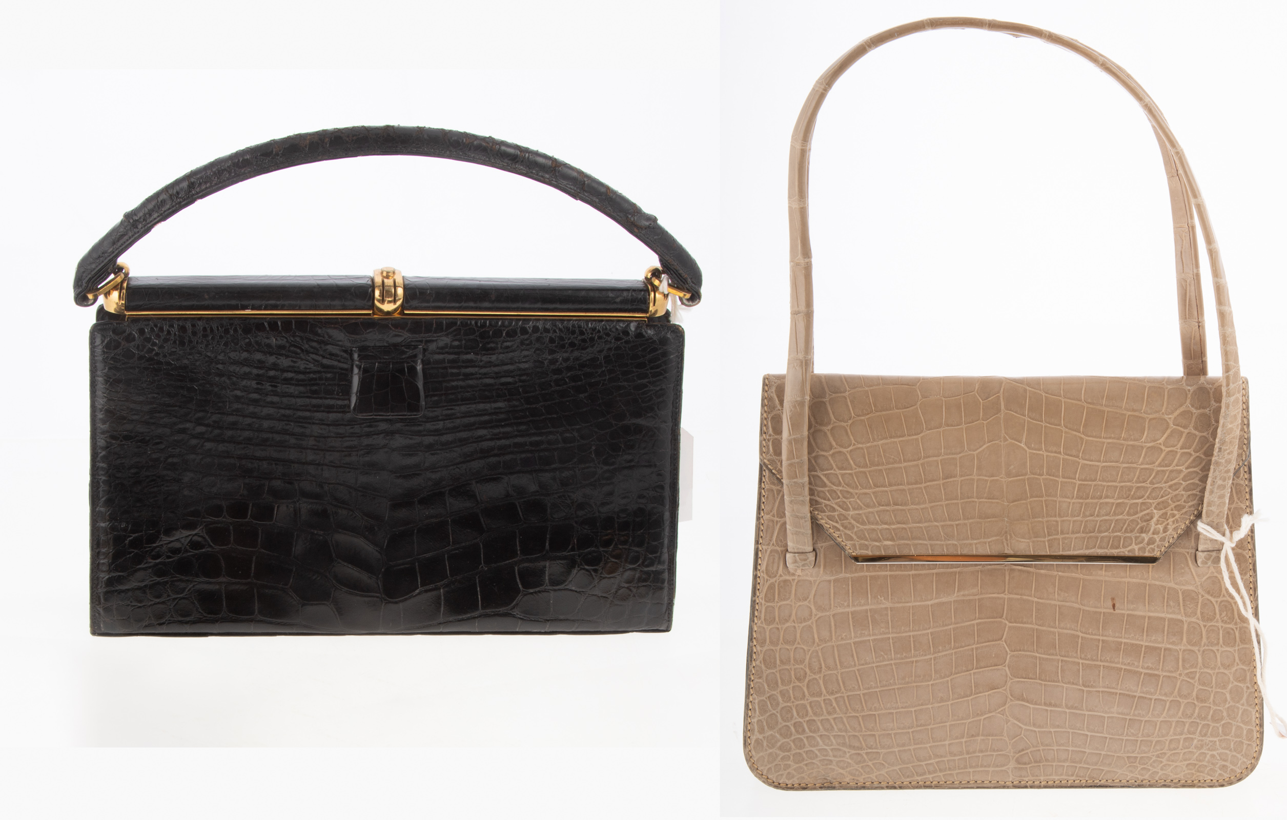 Appraisal: TWO FRENCH ALLIGATOR HANDBAGS including a black Lucille de Paris