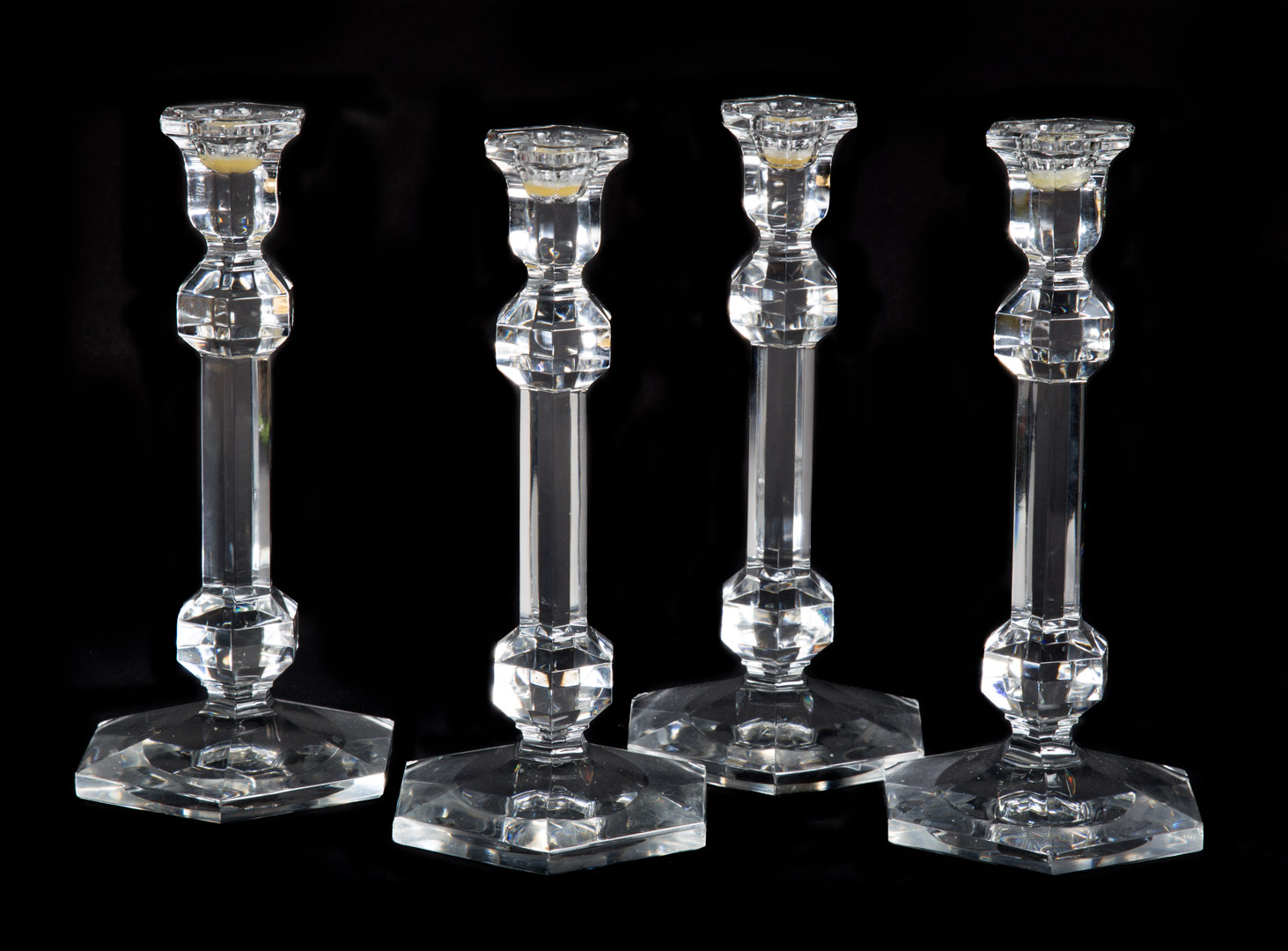 Appraisal: Set of four Val St Lambert crystal candlesticks acid etch