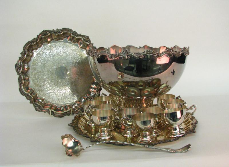 Appraisal: Large Ornate Silver Plate Punch Service including '' diameter pedestal