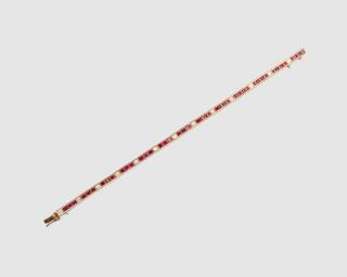 Appraisal: K Yellow Gold Ruby and Diamond Line Bracelet K Yellow