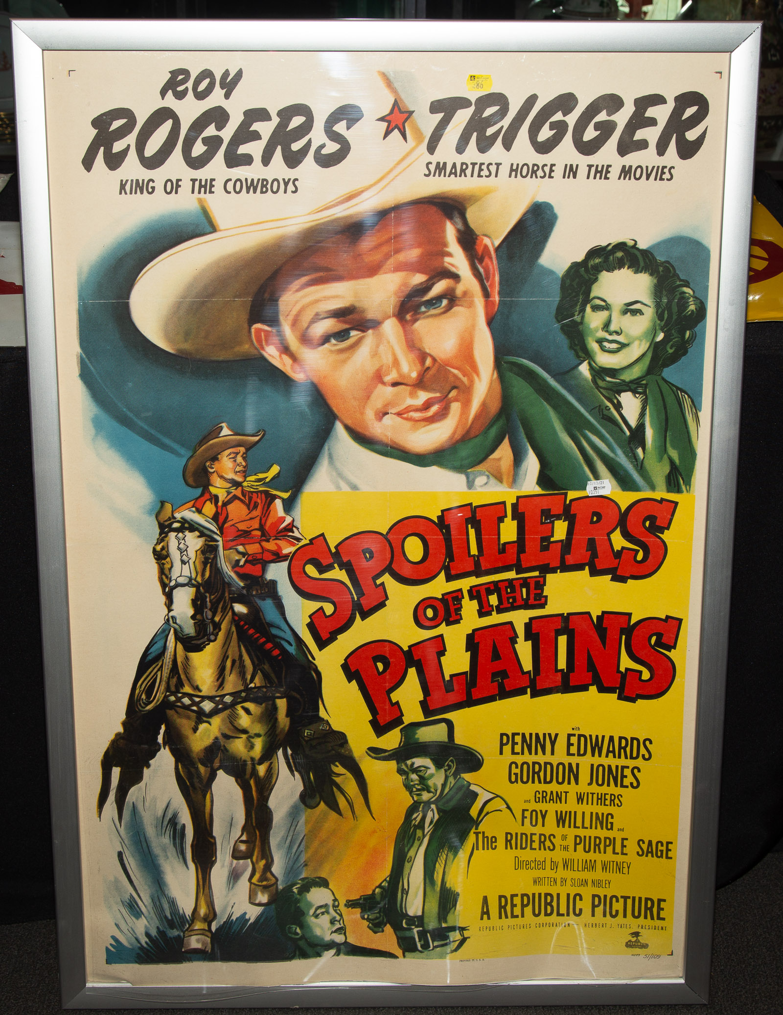 Appraisal: SPOILERS OF THE PLAINS MOVIE POSTER Roy Rogers Trigger laid