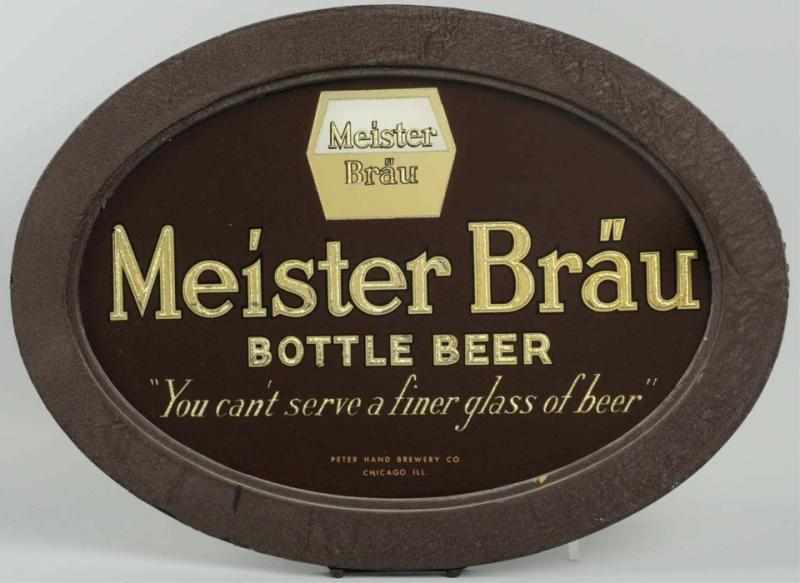 Appraisal: Meister Brau Painted Reverse Glass Oval Sign Glass is clean