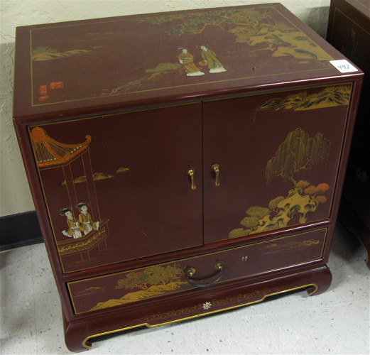 Appraisal: PAIR OF CHINESE END CABINETS the exteriors decorated with hand