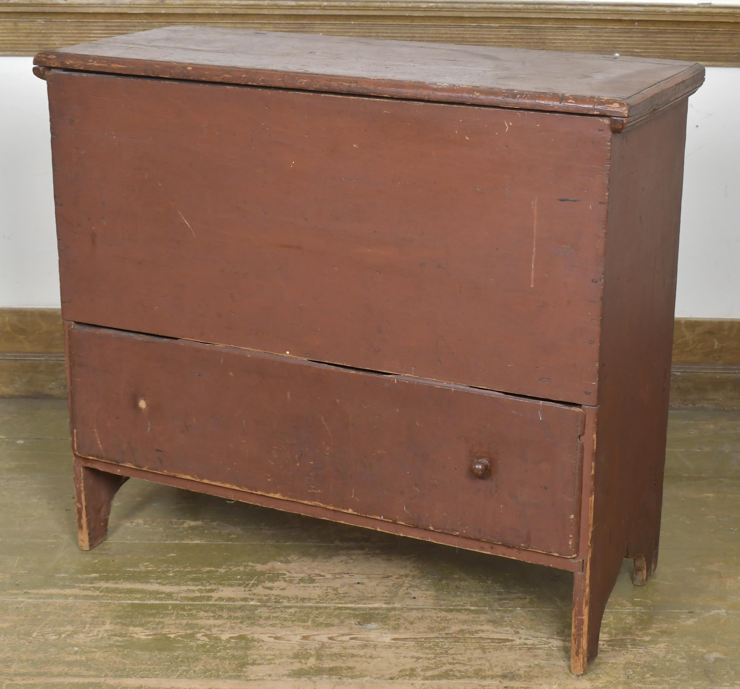 Appraisal: TH C RED PAINTED BLANKET CHEST A pine blanket chest