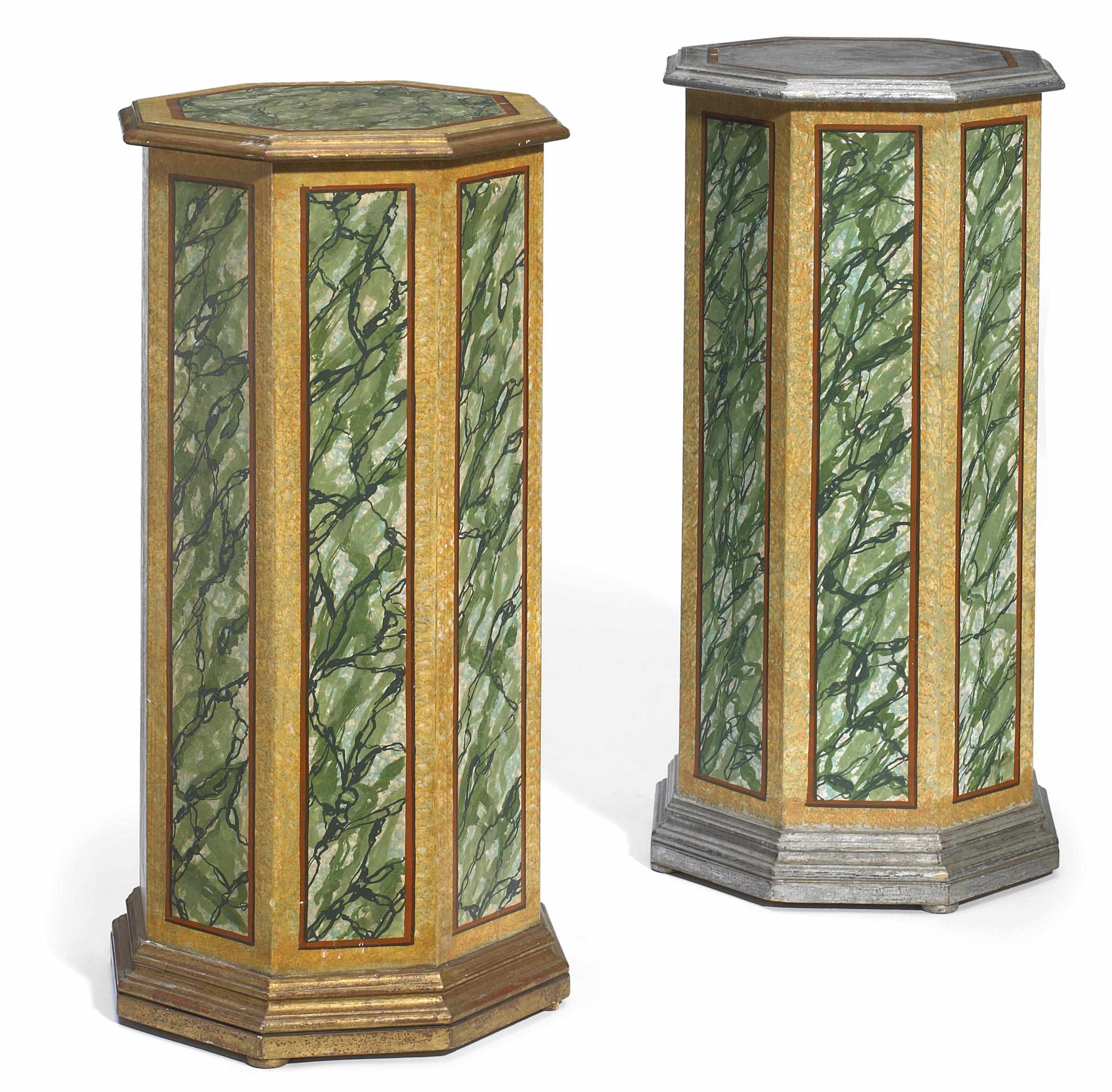 Appraisal: A pair of Neoclassical style paint decorated parcel gilt pedestals