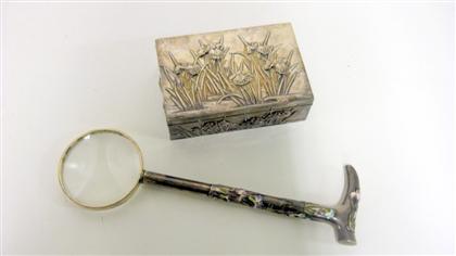 Appraisal: Japanese sterling silver box and magnifying glass early th century