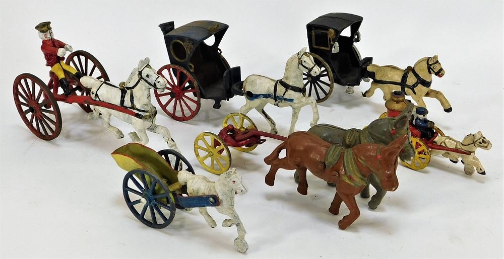 Appraisal: PC American Cast Iron Horse Drawn Carriage Toys United States