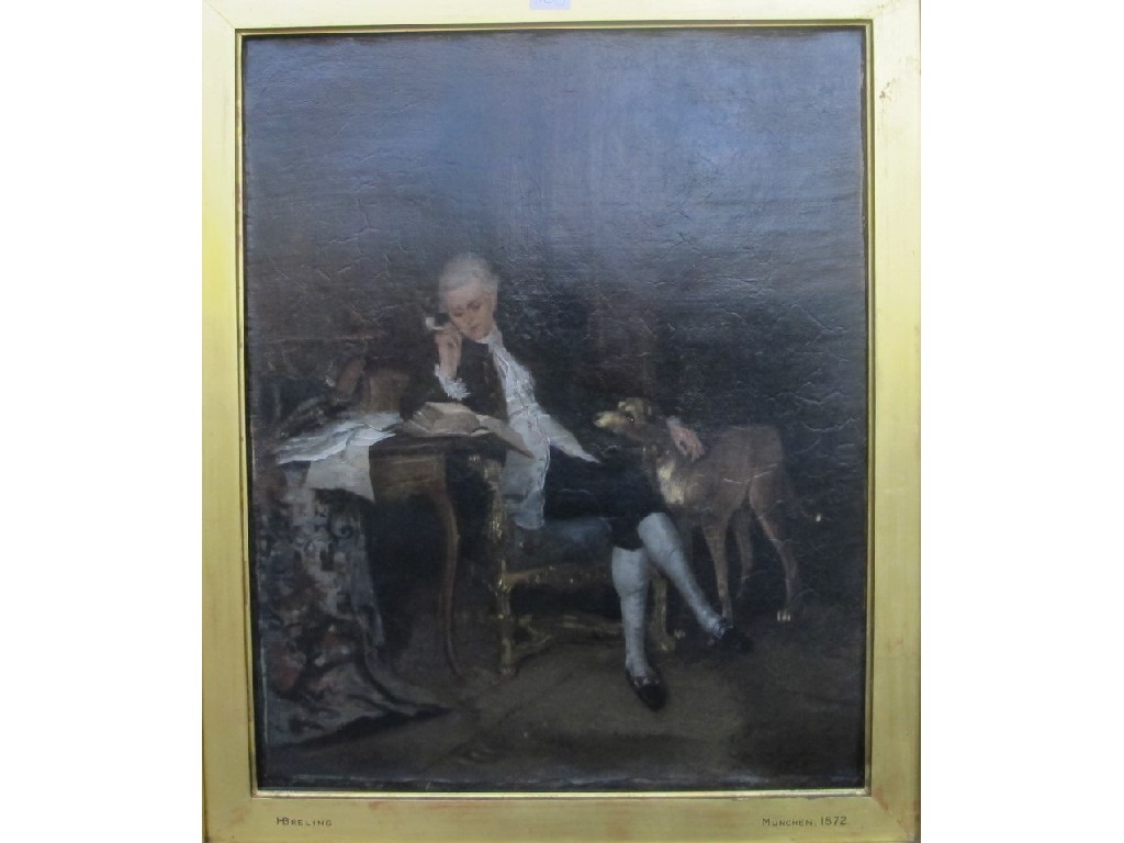 Appraisal: H BRELING Oil on canvas 'Man and dog in an