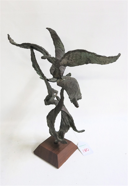 Appraisal: MID-CENTURY BRONZE SCULPTURE four birds in flight unsigned on a