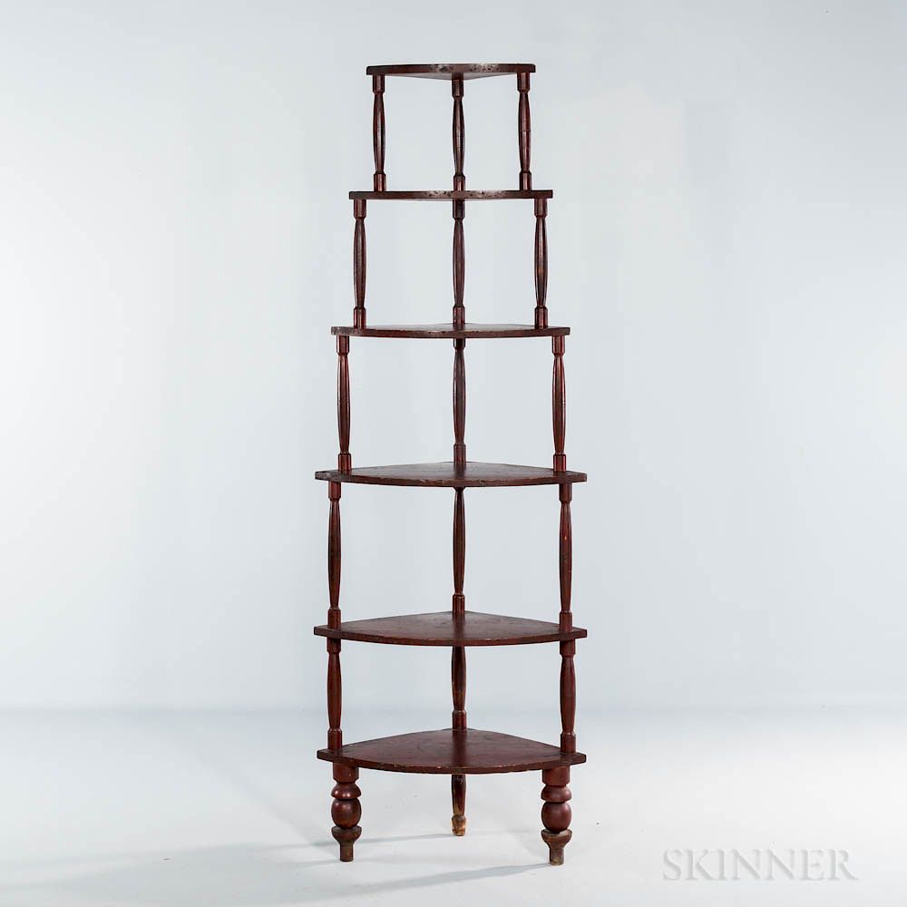 Appraisal: Red-painted Six-tier Corner Shelf Red-painted Six-tier Corner Shelf th century