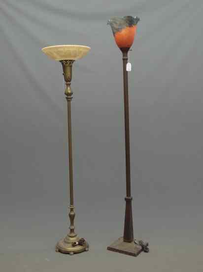 Appraisal: Lot two floor lamps with glass shades one vintage ''