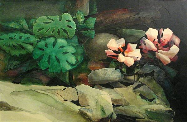 Appraisal: Alexander Nepote American - Flowers on a rocky ledge signed