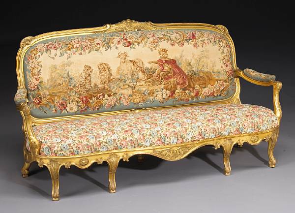 Appraisal: A suite of Louis XV style giltwood and tapestry upholstered