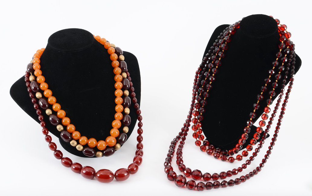 Appraisal: CHERRY AND BUTTERSCOTCH AMBER BEAD NECKLACES A '' strand of