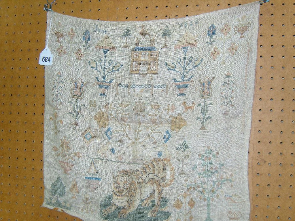 Appraisal: A th century needlework sampler dated June with decoration incorporating