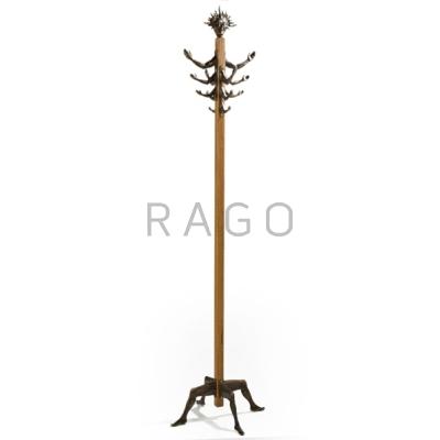 Appraisal: HELLAS Surrealist coat rack USA Oak and bronze Signed and