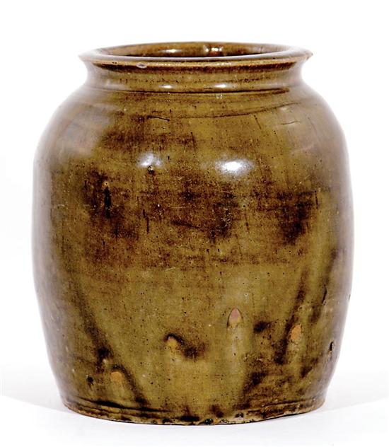 Appraisal: Edgefield Southern stoneware preserve jar circa alkaline-glazed preserve jar having