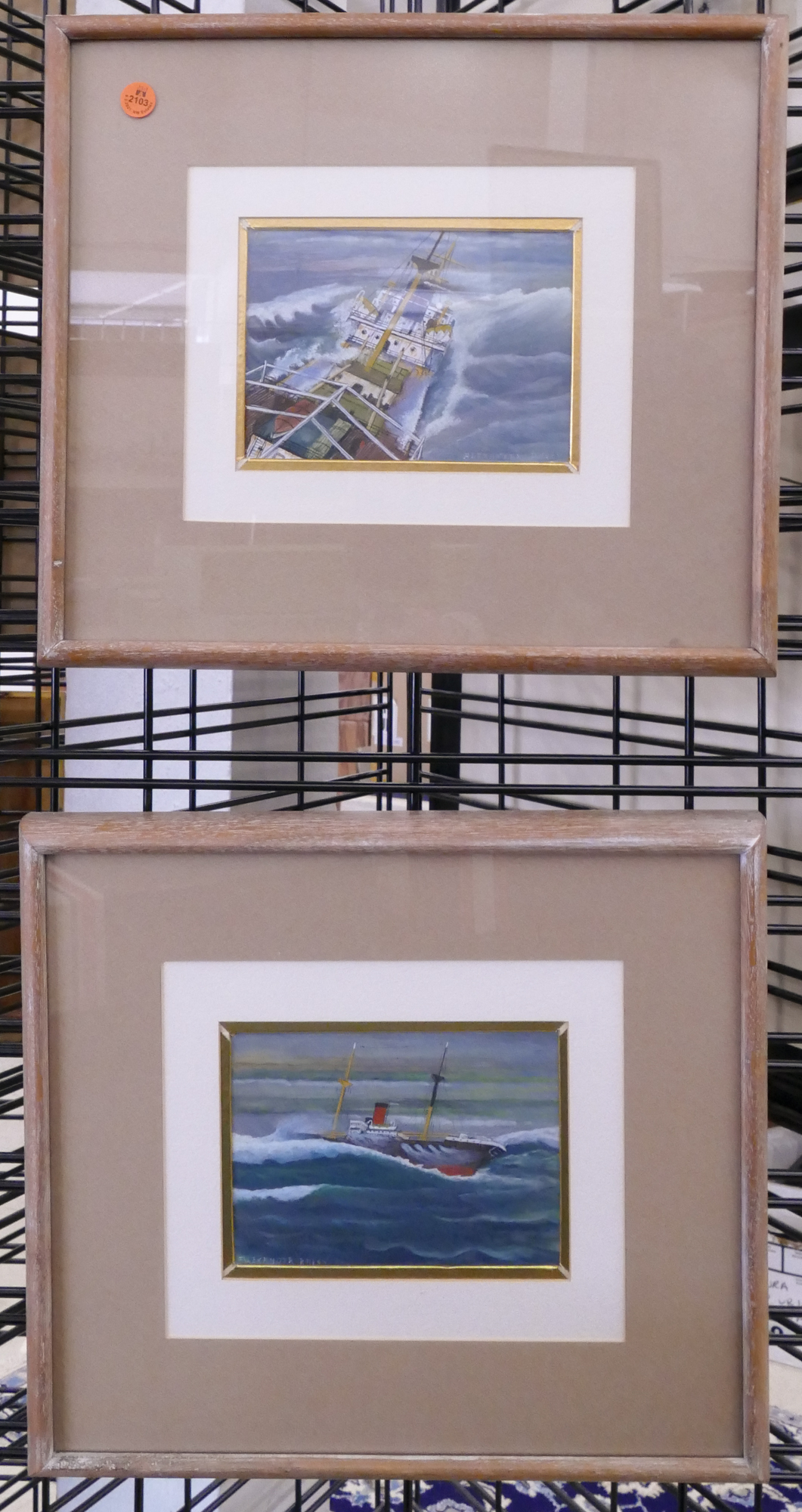 Appraisal: pc Alexander Barov Tanker Ship Small Paintings Framed- x ''