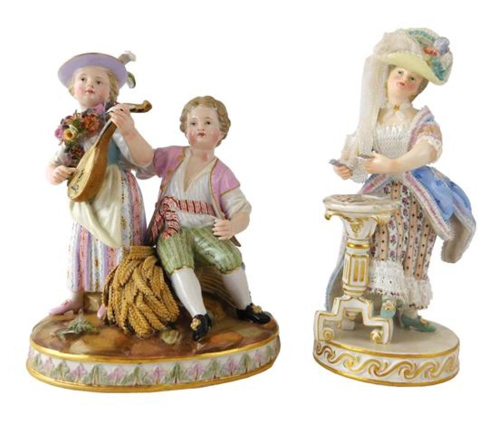 Appraisal: Two th C Meissen porcelain figures one of woman playing