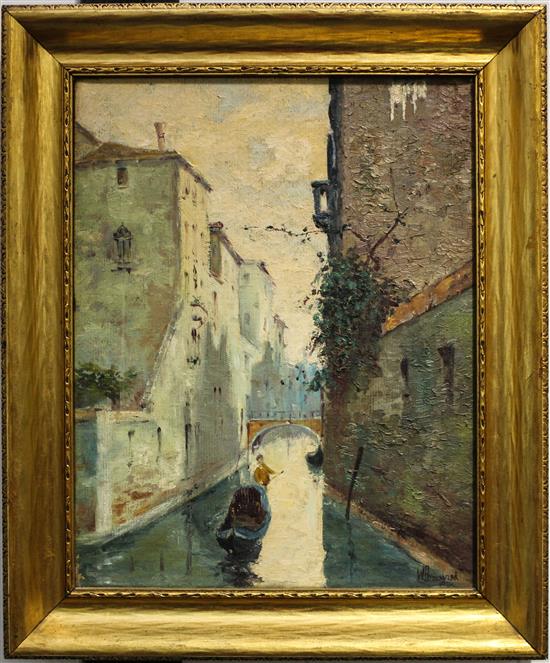 Appraisal: Sale Lot W Broussard th century Canal Scene oil on