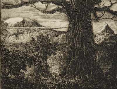 Appraisal: Paul Bough Travis American - Mt Kilimanjaro at Sunset Etching