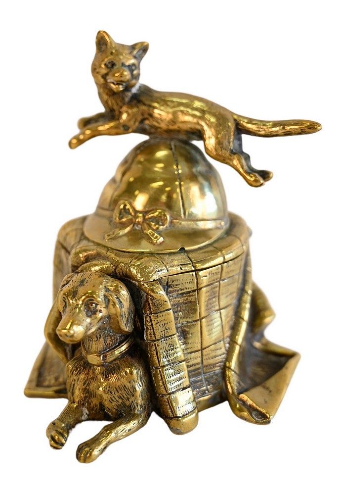 Appraisal: Brass Inkwell having fox jumping over a hat and a