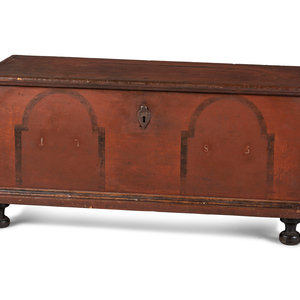 Appraisal: A Chippendale Red and Black Paint Decorated Wrought-Iron Mounted Poplar