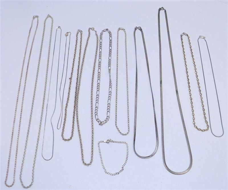 Appraisal: STERLING SILVER NECKLACES CHAINS - INCH Sterling Silver Necklaces of