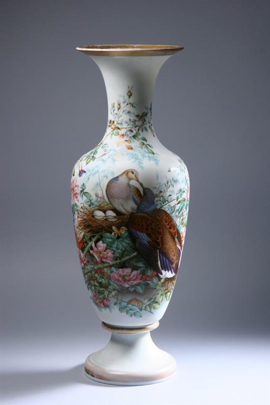 Appraisal: FRENCH ENAMELLED OPALINE GLASS VASE late th century Polychrome floral