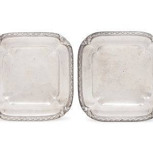 Appraisal: A Pair of French Silver Square Dishes th Century hallmarked