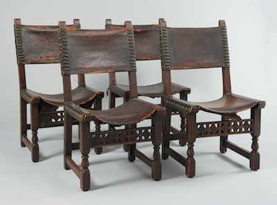 Appraisal: A Set of Four Spanish Baroque Style Chairs Each Frailero