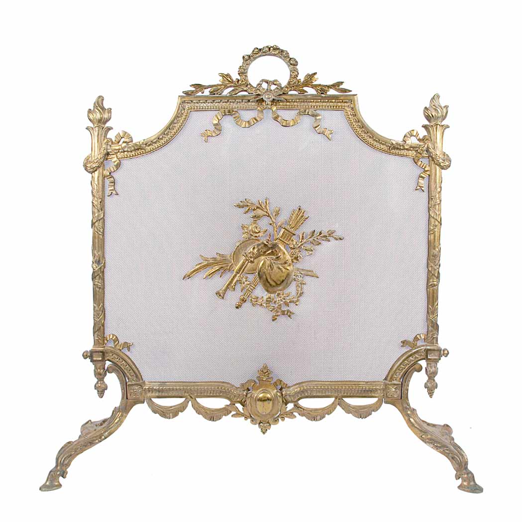 Appraisal: Louis XVI Style Gilt-Metal Fireplace Screen Decorated with flaming torches