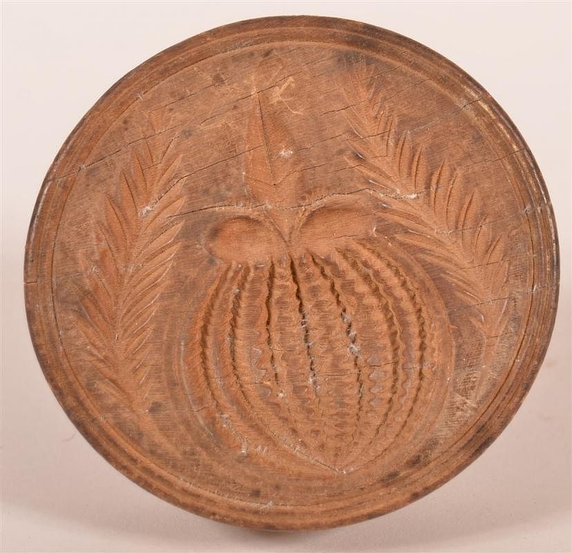 Appraisal: th C Deep Carved Wooden Butter Print th C Deep